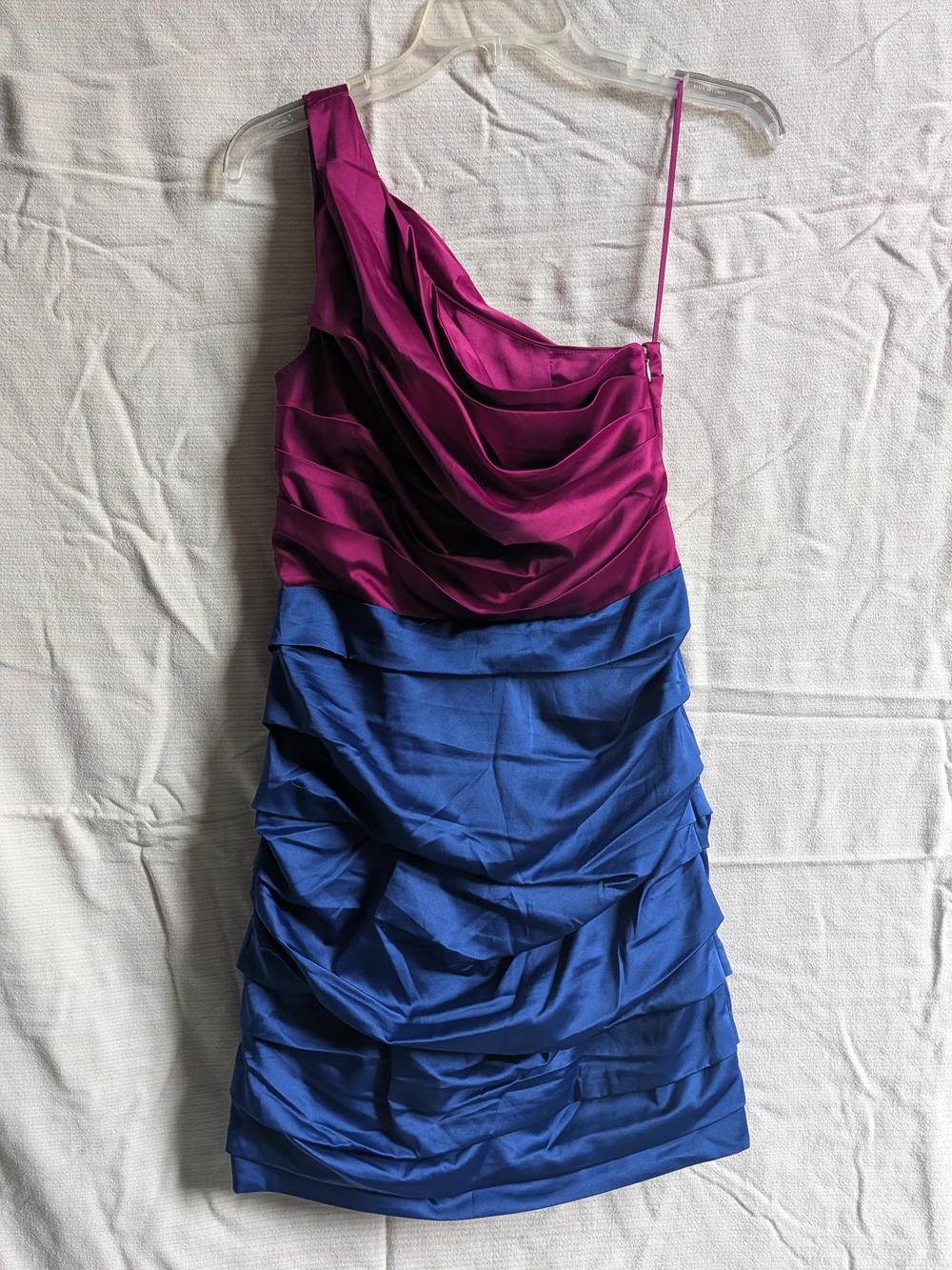 Express Magenta and Royal Blue One-Shoulder Ruched Cocktail Dress